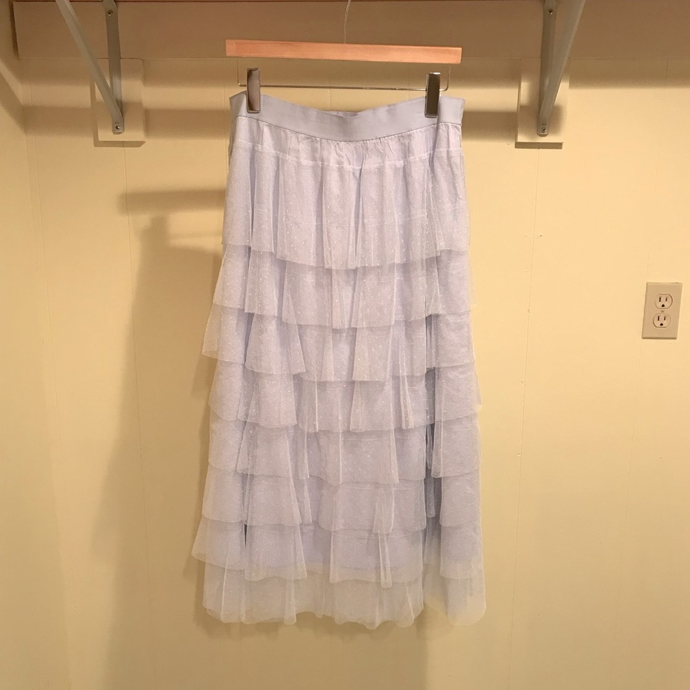 NWT beautiful light blue, ruffles and lace maxi skirt by Anthropologie